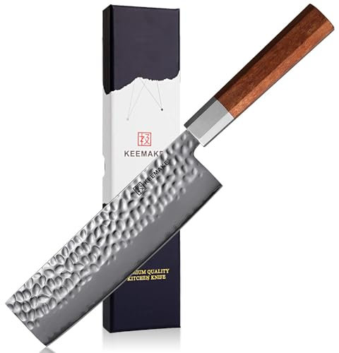 KEEMAKE Coltello Verdure Cucina Giapponese - Coltelli da Cucina Giapponesi Stile in 3 Strati Acciaio, Coltello Nakiri 18 cm Professionale, Manico Ottagonale in Legno