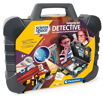 Clementoni Wissenschaft und Spiel Lab – Detektivkoffer für Kinder ab 8 Jahren, Wissenschaftsspiel mit UV-Taschenlampe, Vergrößerungsglas und Anderen Werkzeugen, Made in Italy, 19386
