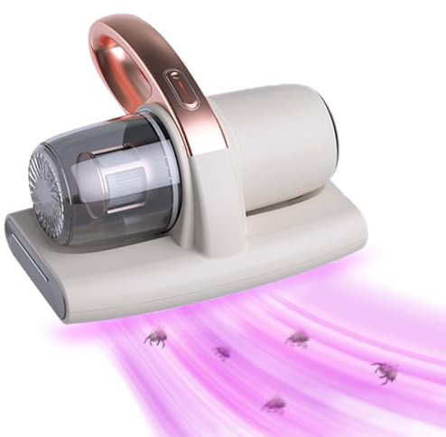 Aspirateur Matelas Anti Acariens, Aspirateur Matelas à Main 50W Aspirateur de lit UV Portable sans Fil, 8000Pa Aspiration Puissante Aspirateur à Main pour Matelas, canapés,Tapis, etc (blanc)