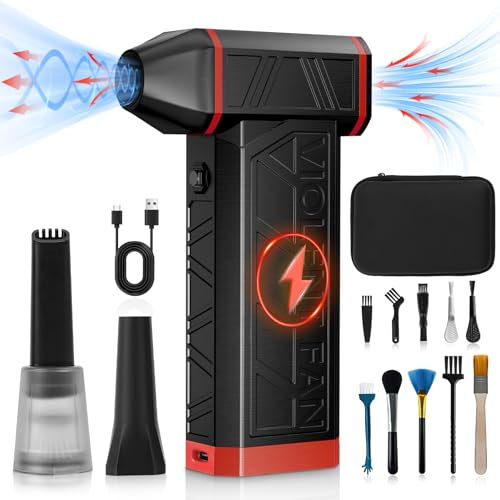 PHYSEN 2 in 1 Elektrische Staubgebläse und Druckluftspray, 4-Gang 130000 U/min Compressed Air Duster mit 8000mAh Akku, 13W USB Schnellladung, Luftdruckspray für Tastatur Reinigung PC, Sofa, Auto