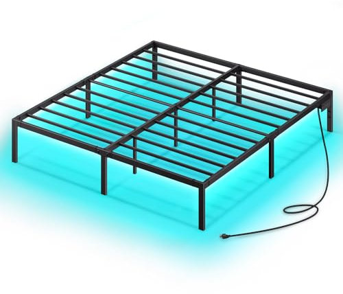 Rolanstar Bett 180x200 cm, Bettgestell mit LED, USB Ladestation, Doppelbett, Betten perfekt für Schlafzimmer Gästezimmer