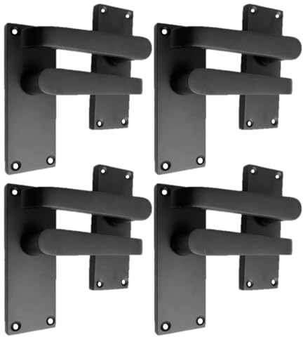 Epsom Door Handle Matt Black Straight Door Handle Set - Victorian Style Internal and External Lever Door Handles with Backplate 118mm x 42mm (4 Pair of Latch Handles)