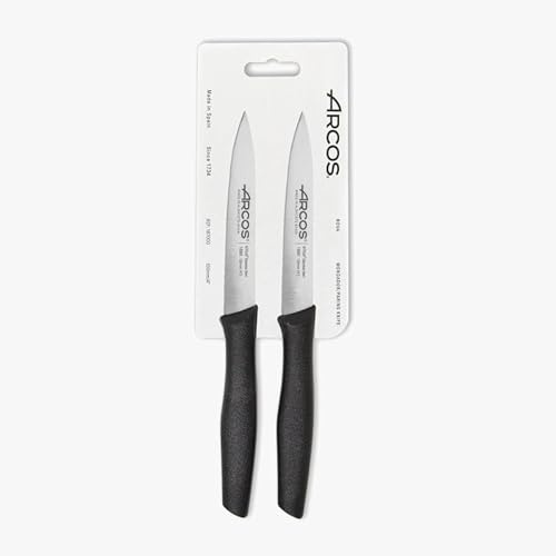 Arcos Serie Nova - Set de 2 Cuchillos Mondadores - Hoja de Acero Inoxidable NITRUM de 100 mm - Mango de Polipropileno Color negro