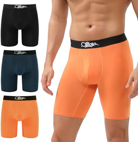 OEIOEI Men's Boxer Shorts Long Leg Bamboo Boxers with Fly Underpants 3 Pack | Microfibre Longer Trunks, Breathable Moisture Wicking Boxer Briefs, Anti Chafe Pants Multipack, Comfortable for Sports Gym