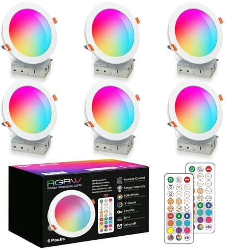 HEKEE LED Reccessed Downlights, Color Changing, 4 Inch, Recessed Ceiling Lights (6 Packs)