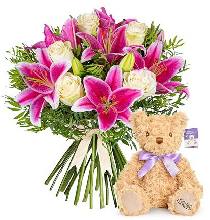 White Roses and Lilies with Mother's Day Afternoon Tea- Fresh Flowers - Birthday, Anniversary, Get Well, Thank You, Occasion Flower - Gifts, Weddings, Sympathy, Celebrations