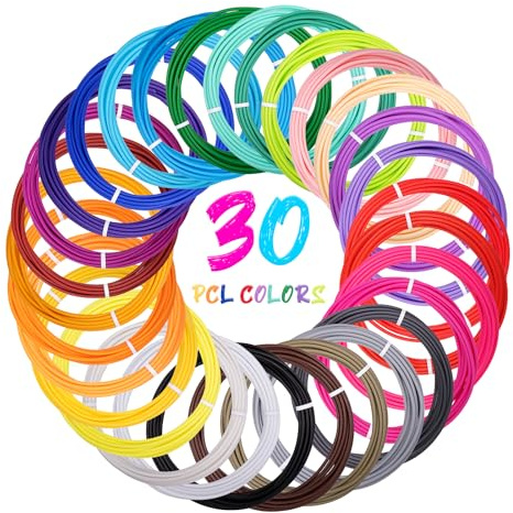 Kretrum 30 Farben 3D-Stift Filament Nachfüllungen Kompatibel mit Filapen 3D-Druck Stift 1,75 mm PCL Filament für Niedrige Temperatur 3D-Stift, 10 Fuß pro Farben, Nicht Fit 3Doodler Start + Stift