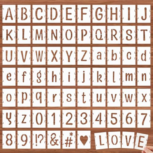 Mabor 2 Inch Letter Stencils for Painting - 66 Pcs Reusable Plastic Alphabet, Number & Symbol Templates with Interlocking Design - Suitable for Wood, Fabric, Glass, Signage & DIY Crafts