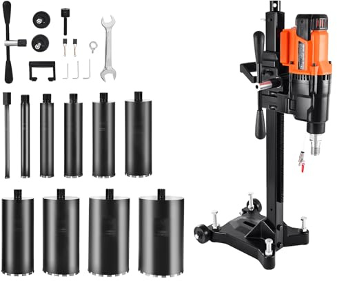 VEVOR Carotatrice per Calcestruzzo, Diametro di Foratura 20 a 254 mm Trapano a Carotaggio per Calcestruzzo a Secco e a Umido con Supporto, 10 Punte da Trapano, 535/920 giri/min, 2 Velocità, 2500 W