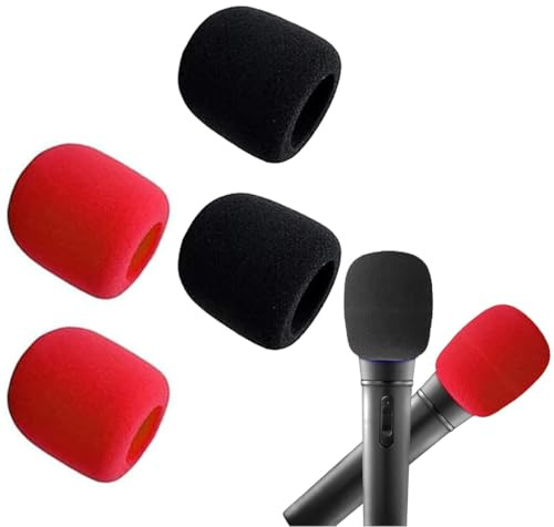 HABNI 4 Pezzi Protezione Antipop Microfono Microfono Elastico In Gommapiuma Microfono Ispessito Protezione Antivento Lavabile Per Microfoni A Mano Universale Schiuma Per Microfoni Colore Nero Rosso