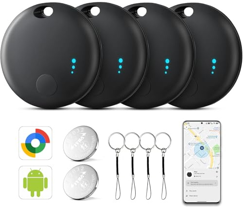 2026 Air Tracker Tags for Android, Smart Tags-4 Pack Android Tracker for Google'S Find Hub App,Smart Tracker Tags with Key Ring,Key Finder/Luggage Tracker for Keys,Luggages,Wallet