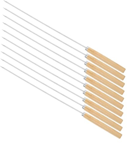 DECORNIJIA 50piezas Brochetas De Barbacoa Largas y Anchas De Acero Inoxidable Mango De Madera Para Asar Carne De Cordero y Verduras