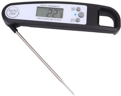 WOONEKY Termómetro Digital Plegable para Cocina y Barbacoa Precisa de Lectura Rápida Pantalla Luminosa para Alimentos Carne Horno y Bbq Color Negro