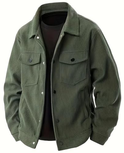 PADOLA Veste Homme Velours Côtelé à Boutons-Pression Blouson Automne avec Multi-Poches Veste mi Saison Cowboy Chemise Uni Coupe Vent Cargo Surchemise Vintage Manteau Cadeau