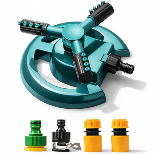 Aspersor de jardín, Aspersores de Riego Cesped de 360 ° Automático, Aspersor de Agua de 3 Brazos, Ajustables Sprinkler Jardin para Equipos de riego, Sistema de riego para aspersores de césped