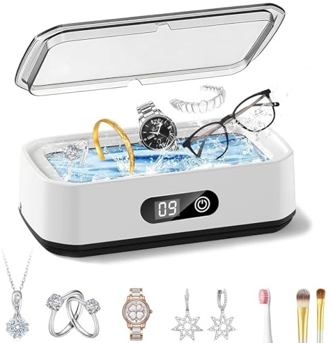 FumyFumy Limpiador ultrasónico de 650 ml, 49 kHz Ultrasonic Cleaner para gafas, joyas y férulas dentales, 5 ajustes de temporizador, depósito de acero inoxidable 304