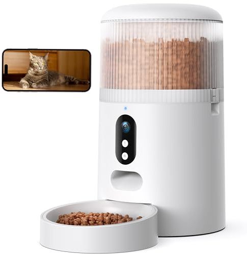 Faroro Automatic Cat Feeder with 3MP Camera, 5G WiFi Cat Feeder with 3MP HD Video, APP Control, Night Vision, 2-Way Audio, Low Food Sensor, Motion Alerts for Cats and Dogs