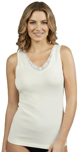 VP PINUCCIO VENEGONI Juego de 2 camisetas de tirantes para mujer de hombro ancho de lana y algodón | Ropa interior térmica fabricada en Italia, detalle de encaje