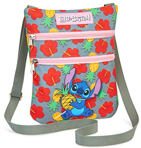 Disney Stitch Umhängetasche Mädchen & Teenager, Handtasche Mädchen mit verstellbarem Riemen, Crossbody Bag für Handy & Geldbörse, offiziell lizenziert - Multicolour