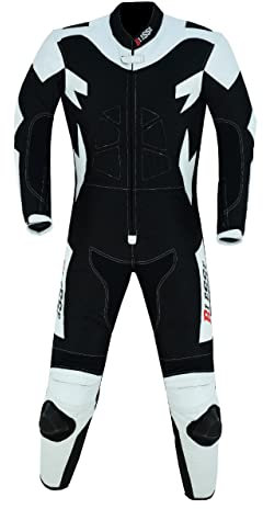 BI ESSE - Tuta da MINIMOTO per bambino in pelle e tessuto professionale (Bianco Nero, L (9-10 anni))