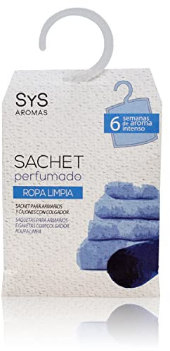 Sachet Perfumado Aroma Ropa Limpia con Colgador 12g SYS Aromas. Sobres Perfumados, Bolsitas con Olor Duradero. Saquito con Fragancia para Armarios, Cajones, Ropa, Zapatero y Maletas.