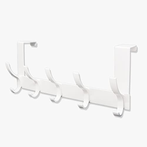 ASOENTIWOX Over The Door Hook Hanger - 10 Hooks, Over Door Coat Hooks for Coats, Jackets, Towels, Bags or Various Other Items (White)