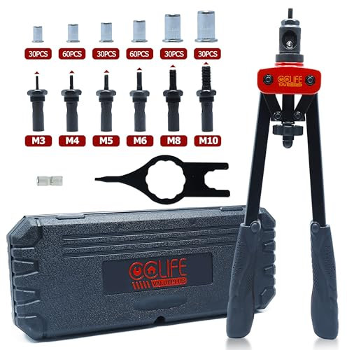 CCLIFE Nietmutternzangen Set inklusive 240 Stück Nietmuttern M3 M4 M5 M6 M8 M10 professionelles Nietmuttern Set mit Doppelgriff Mutternpistole