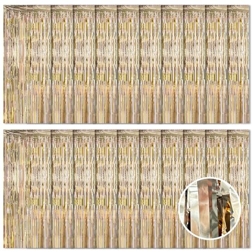 20 Stück Champagner Gold Metallic Lametta Vorhänge 1 x 2.5M Folien Fransen Lametta Vorhange Hintergrund für Geburtstag Partydekor Verlobung Hochzeit Weihnachten Neujahr Dekoration (Champagner Gold)