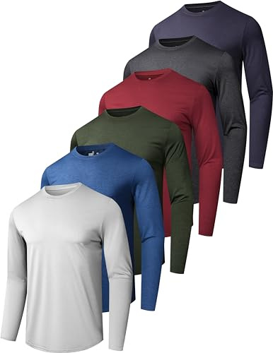 6 Pack Men's Quick Dry Long Sleeve Shirts UPF 50+ UV Sun Protection SPF Moisture Wicking T-Shirt for Casual Workout AM