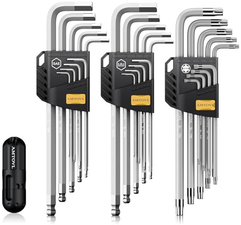 AMTOVL 27-Piece Magnetic Allen Wrench Set, S2 Steel SAE Metric & Torx