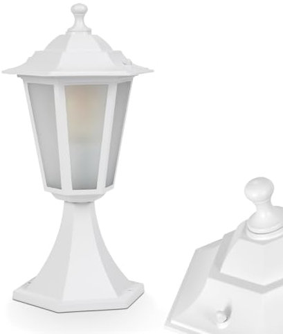 Außenwegeleuchte Loria, Sockelleuchte aus Metall/Milchglas in Weiß, Wegeleuchte in antikem Look, 37 cm, Gartenlampe, Gartenbeleuchtung IP44, 1 x E27, ohne Leuchtmittel