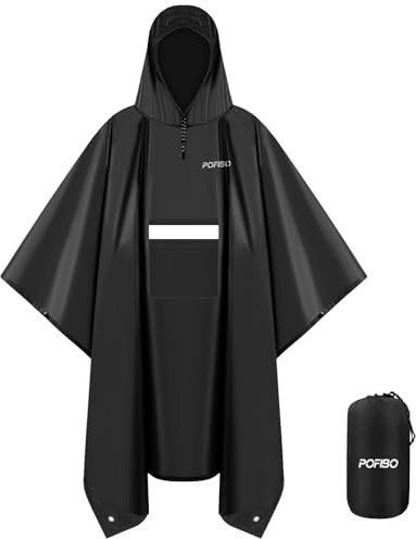 Poncho de Pluie Hommes Femmes - Cape de Pluie avec Capuche, Légère et Réutilisable, 3-en-1 Multifonctionnelle, Veste Imperméable Respirante avec Poches, Bandes Réfléchissantes, pour la Randonnée