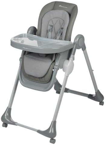 Bebeconfort Olea, Trona bebé, 0-3 años, 0-15 kg, totalmente ajustable, 9 alturas, 3 posiciones de reclinación, fácil limpieza, 4 ruedas giratorias, plegado compacto, Mineral Gray