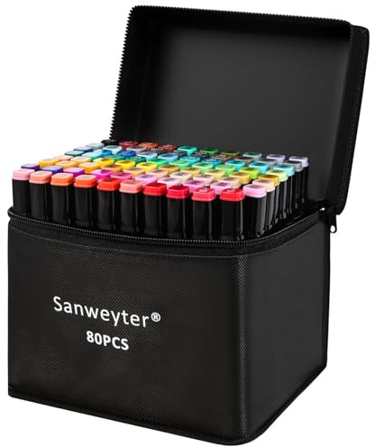 Sanweyter Rotuladores Doble Punta, Rotuladores de Alcohol Marcador de 80 colores+3, Marker Pen Set, Rotuladores Graffiti y Art Sketch con Base y Maletín de Transporte, Adecuado para Bocetos, Cómics