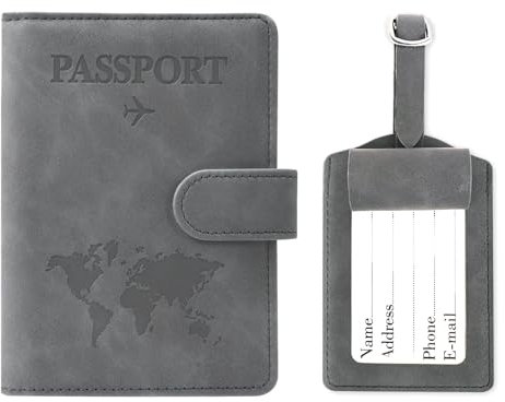 GADITIEK Reisepasshülle und Kofferanhänger Set, Kunstleder Passport Hülle mit Kofferanhänger Flugreise, Reisepass Hülle mit RFID-Blocke für Kreditkarten Personalausweise Reisedokumente Reise Zubehör