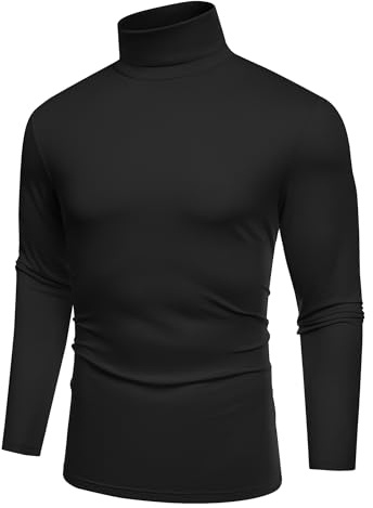 COOFANDY Jersey Fino Hombre Cuello Alto Camiseta Manga Larga Slim Fit Casaul Básico Suéter Delgado Cuello Alto Top T-Shirt Negro XL