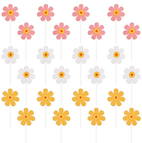 SUNBEAUTY 24 Stück Essbare Blumen Cupcake Toppers Weiße Gänseblümchen Tortenaufleger Essbare Blumen Torte Toppers Kuchendeckel für Geburtstage Hochzeit