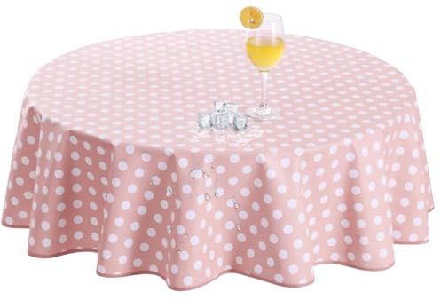 Romanstile Wachstuchtischdecke rund 140 cm rosa Frühling Garten Tischdecken für Draußen Wetterfest,350GSM PVC Tischdecke abwischbar für Gartentisch,Esstisch,Balkon,Party,Hochzeit,Kinder,Sommer,Ostern