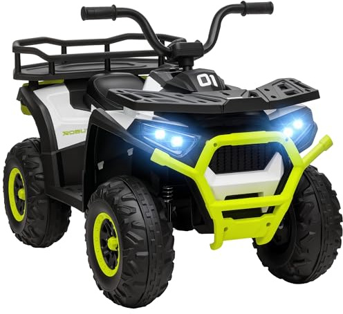 AIYAPLAY Quad Eléctrico para Niños 12V Coche Eléctrico para Niños de +3 Años con Faros Música MP3 Velocidad 3-6 km/h y Cesta Carga 30 kg Verde