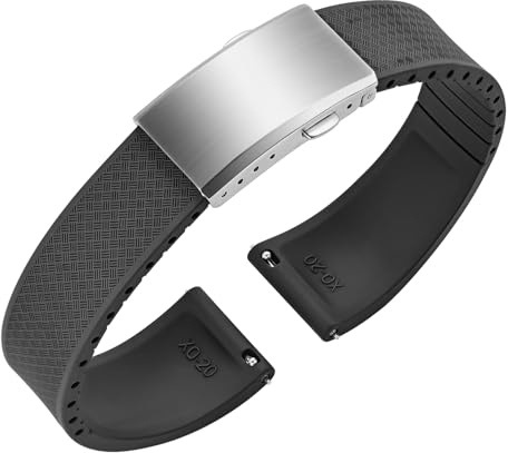 ULLCHRO FKM Rubber Watch Strap 20mm 22mm, Cut-to-Size Quick Release FKM Fluororubber Watch Band Soft Durable Universal Replacement Band Strap for Men Women Stainless Steel Buckle (22mm, Black)