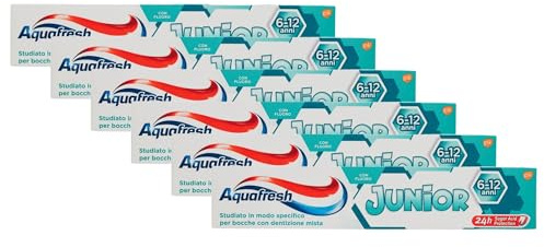 Dentifricio JUNIOR Per Bambini Dai 6 Ai 12 Anni, Gusto Menta Fresca. Aiuta a Proteggere Lo Smalto e Dalle Carie, Bassa Abrasività 75ml (6 Unità)