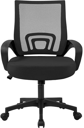 Soberine Sedia da Ufficio Scrivania con Rotelle Girevoli e Braccioli Ergonomica Lombare e con Altezza Regolabile Imbottita e Rete Traspirante Portata 136 kg Nero