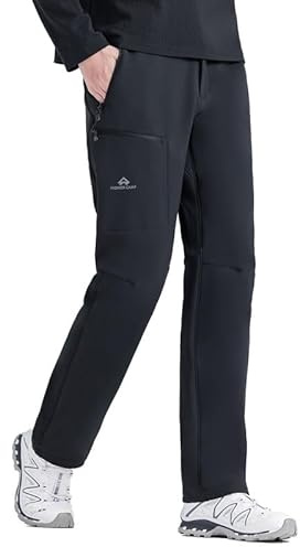 Pioneer Camp Pantaloni softshell da donna, invernali, termici, da trekking, per donne, impermeabili, antivento, con 3 tasche con cerniera e vita regolabile per autunno e inverno, Nero , XL