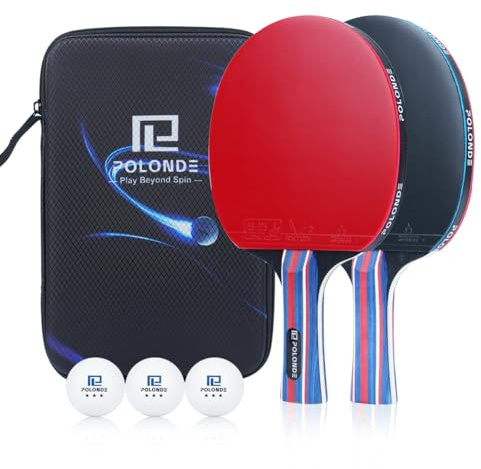 POLONDE Table Tennis Bats Set with 2 Paddles, 3 Balls and 1 Bag, Professional Ping Pong Bats with ITTF Approved Rubber, 3-Star Balls, Table Tennis Set with Portable Bag
