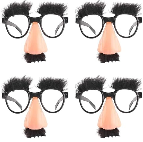 DXPETA 4 Pack Funny Glasses for Adults, Black Party Glasses, Novelty Sunglasses for Halloween Costumes, Photo Booth Props, Cosplay and Themed Parties, Lightweight Plastic Eyewear