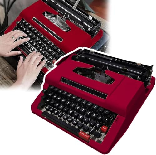 Klassisk manuell skrivmaskin i rött, skrivmaskin i vintagestil för kreativ skrivning, brevhantverk och heminredning, retro antik design kontor skrivbordsdekor