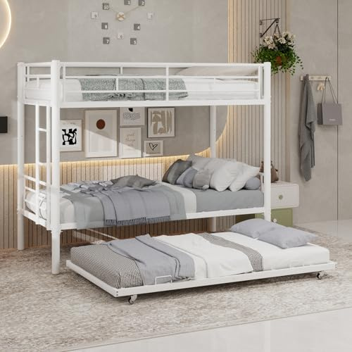 OKMYHOME Litera Convertible 90 x 190 cm – Cama infantil con escalera y guardaespaldas silenciosos, hierro – Sin colchón – Blanco