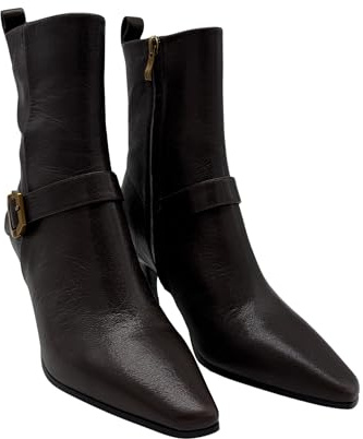 Generico Bruno Premi Stivaletto Donna con Tacco 55mm, Pelle Testa di Moro, Fibbia Laterale Dorata (1, testa di moro, Taglia unica, Sistema Taglie Calzature EU, Adulto, Donna, Numero, Media, 37)
