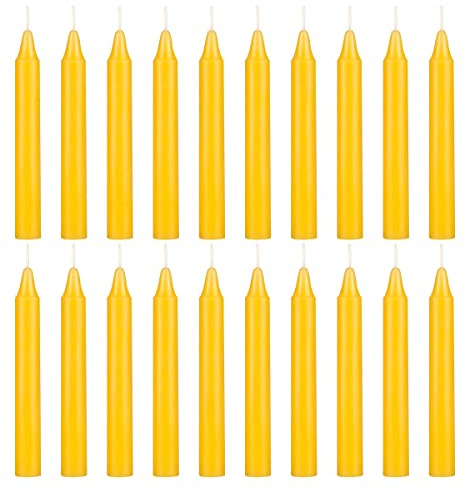 Mega Candles 20 pcs Unscented Yellow Exquisite Mini Taper Spell Candles, 4 Inch Tall x 1/2 Inch Diameter, Magic Chimes, Enchantment, Casting Rituals, Witchcraft, Wiccan, Altar, Metaphysical