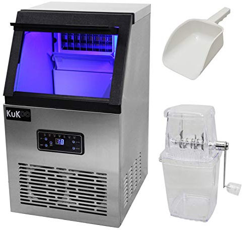 Máquina Hielo Comercial 40kg/24hr Fabricar Cubitos de Hielo Picadora de Hielo para Hacer Cócteles Granizados Batidos de Fruta con Cucharada + Trituradora de Hielo Gratis Ice Cube Crusher Maker Machine